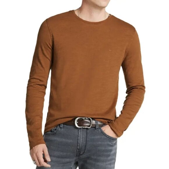 John Varvatos Men's Long Sleeve Peace Sign Slub Cotton Crewneck Tee Shirt Nutmeg - Picture 1 of 5